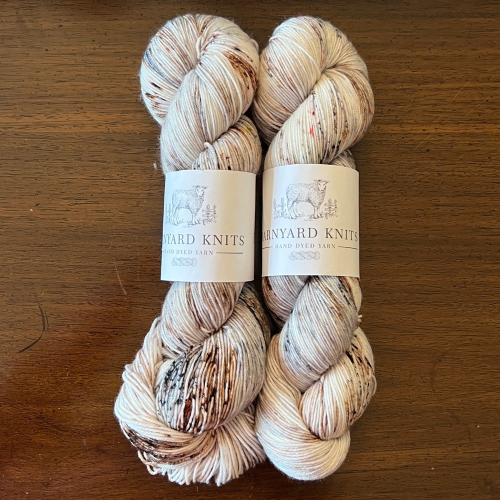 Barnyard Knits Hand Dyed Yarn - Cream and Brown 2 skeins merino sock yarn